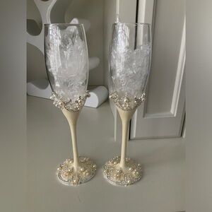 Vintage 90’S Pearl Tall Champagne Flute Glasses Set X 2 BRAND NEW